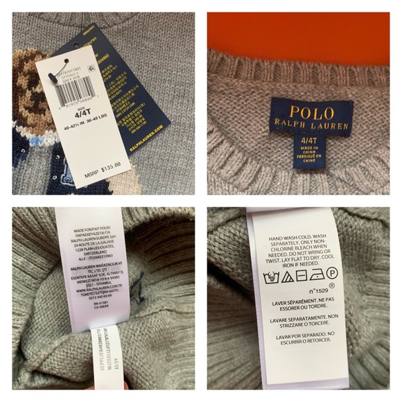 New! RALPH LAUREN Kids Football Bear Sweater - Picture 12 of 12